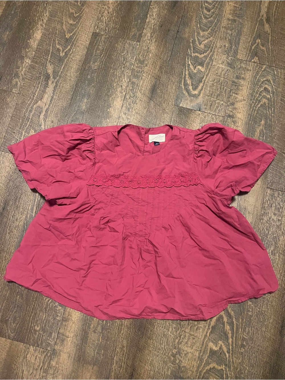 Universal Thread Puff Sleeve Crochet-Trim Blouse in Fuchsia